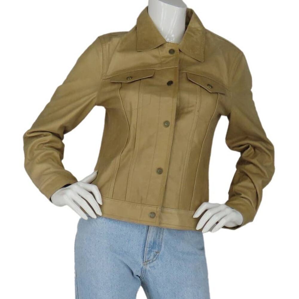 Guess Caramel Trucker Style Y2K Snap Rock Grunge New Wave Leather Jacket XS
